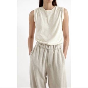 NEW 7115 BY SZEKI signature textured linen tank in off-white